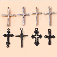 Leslie 10pcs Luxury Gold Silver Color Cross Charms Punk Hip Hop Black Crosses Pendant for Necklace Keychain Diy Jewelry Findings