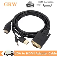 1.8M VGA To HDMI-Compatible Cable Converter With 3.5mm Audio USB Power Supply 1080P VGA To HDMI Cable for PC TV Box Projector