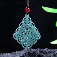 Natural Emerald Jade Blue Water Double-sided Hollowing Flower Pendant Jadeite Amulets Fashion Charm Jewelry Gifts for Men Women