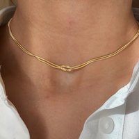 1Pc Elegant Knot Snake Chain Choker Gold Plated Stainless Steel Non Tarnish Women's Statement Jewelry