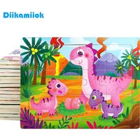 12piece Wooden Jigsaw Puzzle Cartoon Animal Parent-child Theme Puzzles Game Kids Montessori Educational Toys for Children Gifts