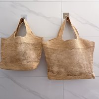 Hand-woven Soft Large Raffia Shoulder Bag Boho Straw Handle Tote Retro Summer Beach Bag