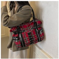 SHELKSBAG Punk Plaid Shoulder Bag Rise Up Gothic Alternative Handcuff Top Handle Tote Women 2025 Trendy New in Crossbody Bags