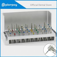 PIORPOY 30Pcs/Set Dental Diamond Burs Drill Eeth Polishing Drillls +1Pcs Aluminum Disinfection Holder Block For Dental Lab Tools
