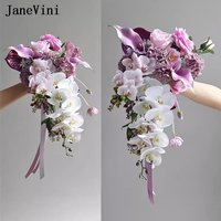 JaneVini Lilac Purple Cascading Bridal Bouquet Sposa Artificial Rose Stunning Butterfly Orchid Waterfall Bride Wedding Bouquets