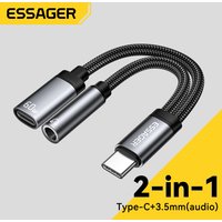 Essager 2 in 1 Audio Charging Adapter Type-C to Type-C 3.5mm PD 60W Fast Charge Audio Sync for iPhone 16 Huawei Tablet PC Music