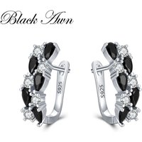 Black Awn 2026 Classic Silver Color Jewelry Black Spinel Stone Cute Stud Earrings for Women Bijoux Femme Boucles d'oreilles I228