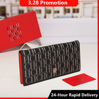 CH Monogram Long Wallet Gold Logo Accent Multiple Card Slots Zipper Coin Pocket Snap Closure Women Fashion Accessory