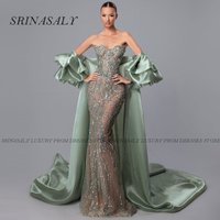 Customized Sparkly Crystal Long Mermaid Evening Dresses Glitter Beaded Birthday Robe Sleeveless 2025 Formal vestidos de gala