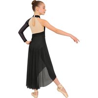Girls Lyrical Contemporary Dance Dress One-shoulder Applique Sheer Mesh Ballet Figure Skating Artistic Gymnastics Leotard Dress