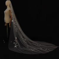 Customized Long Lace Edge Applique Bridal Veil Ivory Wedding Veils with Comb Elegant Cathedral Length Wedding Accessories