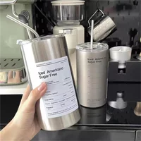 600ml Thermos Cup Portable 304 Stainless Steel Drinkware Coffee Mug Thermal Leak-proof Water Bottle with Straw Insulated Bottle
