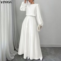 VONDA Fashion Dress Sets Women Long Lantern Sleeve Blouse and Maxi Skirts Elegant Streetwear 2 Piece Outfits Casual Solid 2PCS