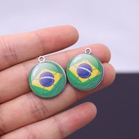 2PCS Brazil Flag Soccer Charms Stainless Steel Pendant for Jewelry Making Trendy Necklace Earrings DIY Accessories for Men Women