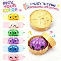 Mini Sparkle Steamed Bun Squeeze Toy with Steamer Sparkly Bead Fidget Ball Soft Bao Stress Relief Sensory Toy for Anxiety Relief
