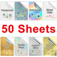 50 Sheets A4 Transparent Printable Vinyl Sticker Paper Glossy White Self-Adheisve Copy Paper for Inkjet Printer DIY Crafts Tapes