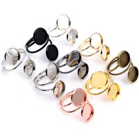12mm 5pcs Silver Plated Gold Stainless Steel Adjustable Ring Settings Blank/Base,Fit 12mm Glass Cabochons,Buttons;Ring Bezels