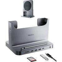 Mac Mini Stand Plastic Dock for Mac Mini 8-in-1 Dock Station Holder with Power Adapter USB 3.0 Port Type C Hub for Data Transfer