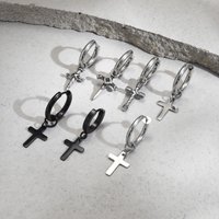Vnox Single Stainless Steel Men Cross Punk Dangle Earring High-end Fashion Hoop Earring For Him Ear Jewelry Friendship Gifts