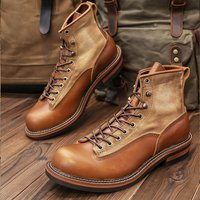Men's Retro Work Boots High Top Lace-Up Ankle Boots, British Style Canvas Casual Shoes, Vintage Chunky Sole Footwear