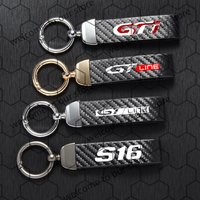 1PCS For Peugeot S16 GT Line GTI 206 207 306 Logo Carbon Fiber Textured Leather Car Keychain Horseshoe Buckle Jewelry Key Chain