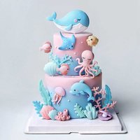 Ocean Octopus Whale Cake Decorations Animals Cake Topper Decoration Under the Sea Theme Baby Shower Kids Birthday Party Cake Kit