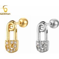 2pc Unique Design Safety Pin Ear Studs Anti-tragus Daith Medical Piercing Titanium Pole Earrings Women Men Gothic Jewelry