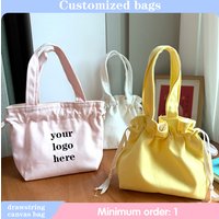 Custom logo drawstring canvas bag foldable reusable shopping handbag large capacity solid color drawstring lunch box lunch bag