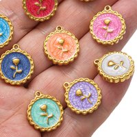 5pcs Gold Stainless Steel Enamel Flower Heart Moon Charms Pendant for DIY Jewelry Making Accessories Findings Necklace Earrings