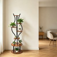7 Tier Tall Plant Stand, Brown Garden Planter Holder for Indoor Outdoor, Multi-Tier Flower Display Rack for Patio Living Room Balcony, Heavy Duty Pot Stand