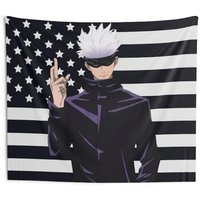 GOJO Black USA America Flag Tapestry - Anime Funny Room Merch - Backdrop Tapestry Jujutsu Kaisen Aesthetic Wifu Cotton Decor