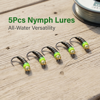 5PCS Bead Head Nymph Fly Fishing Hooks Fluorescent Green Trout Flies Artificial Fly Lures for Freshwater Stream Fishing