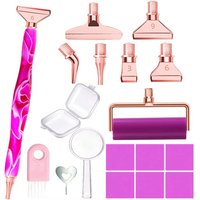 Resin 5D Diamond Painting Pen Kit with Rose Gold Metal Tips, Roller, Magnifier, Wax & Case, Full DIY Embroidery Accessory Set