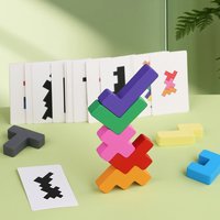 Wooden Shadow Matching Puzzle, With Colorful Wooden Building Blocks And Double-sided Cards,Geometric Shape Sorting Toy for Kids