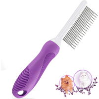 Pet Opening Knot Comb Stainless Steel Floating Hair Removal Brush with Non Slip Handle for Dogs Cats Daily Grooming Care Purple