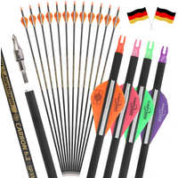 12 Stück 30 Zoll Reine Carbonpfeile Spine500 ID6.2mm Gummiflügel Bogenschießschaft für Recurve-Bogen, Compound-Bogen, Zielschießen und Jagdtraining