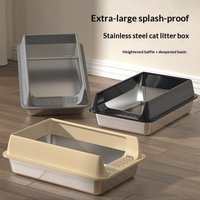 Top-Entry Stainless Steel Cat Litter Box - Semi-Enclosed High-Sided Design with Lid, Anti-Scatter Potty for Large Cats