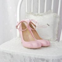 Women's Cat Paw Toe Mary Jane Pumps White Pink Black Leather Ankle Strap Heart Buckle Ribbon Decor Thick High Heel Lolita Shoes