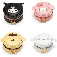 Sanrio Characters Round Jewelry Storage Box Cute Kuromi My Melody Cinnamoroll Pompompurin Mini Organizer Pouch For Girls