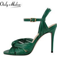 Onlymaker Peep Toe 10cm Thin High Heels Green SandalsShoes Open Toe Big Size Stiletto Party Dress Sandals