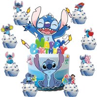 Disney Stitch Party Supplies Stitch Cake Topper Cupcake Toppers for Kids Happy Birthday Cake Decoration Baby Shower Party Gifts