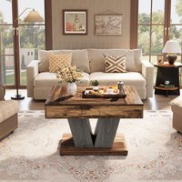 Tribesigns 80cm Square Coffee Table in Rustic Brown & Black - Modern Wooden Centre Table for Living Room