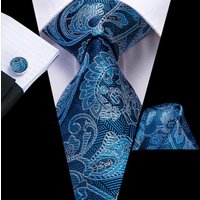 Teal Blue Floral 63inch Silk Mens Extra Long Ties for Men Woven Classic 160cm Mens Necktie Pocket Square Set Cufflinks Hi-Tie