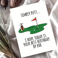 Golf Themed Birthday Greeting Card, "Best Birthday By Par" Pun Quote, Cute Golf Green & Flag Print for Him/Her