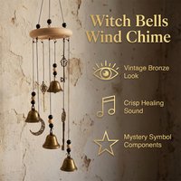Handmade wooden ring witch bell & vintage metal chimes. Bohemian pendant for garden/home. Perfect gift desk decor. ✨