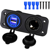 12V Marine USB Outlet Socket Panel 2 in 1 Cigarette Lighter Socket 4.2A Dual USB Ports Waterproof Charger for Car Motorcycle ATV