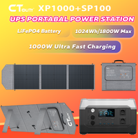 CTOLITY XP1000 UPS Power Station 1800W 1024Wh 320000mAh & SP100 100W Foldable Solar Panel, LiFePO4 Outdoor Emergency Supply
