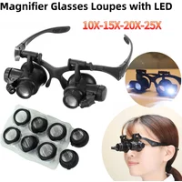 10X/15X/20X/25X LED Magnifier Glasses Magnifying Headband Eyewear for Reading Jewelers Watchmaker Repair Tools Magnifying Glass