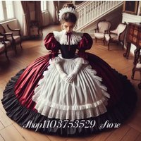 Custom 18th Century Vintage Gothic Maid Evening Gown Lace Corset Masquerade Ball Renaissance Special Occasion Ball Gown