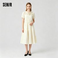 Semir Women Dress Puff Sleeve Lace Crew Neck Textured Midi French Elegant 2026 Summer Romantic Soft Comfy Daily Top